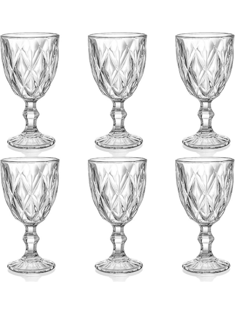 Vintage 10oz Embossed Glass Goblet Set - 6 Pack Stemmed Wine & Beverage Cups
